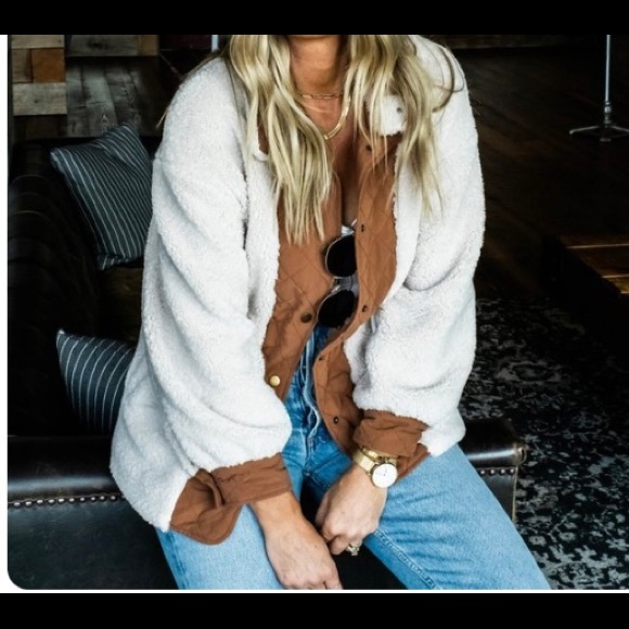 Taupe Sherpa Contrast Jacket - Picture 1 of 4